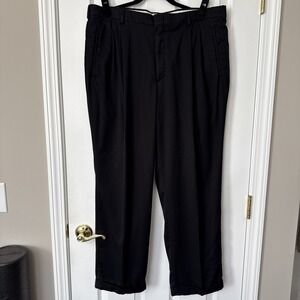 Savane Dress Pants Men 38x30 Black Teflon Pleated Cuffed Career Professional Dad